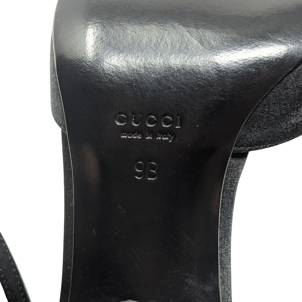 Gucci Black Satin Strappy Pointed Dress Up Evening Heels Stiletto Size 9B - Picture 6 of 14
